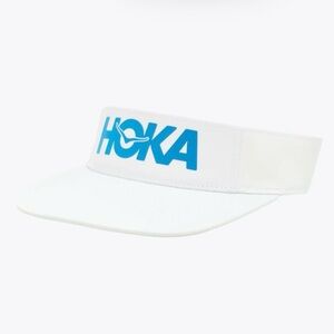HOKA Unisex Logo Visor White w/ Blue Text | Performance Running Hat | EUC